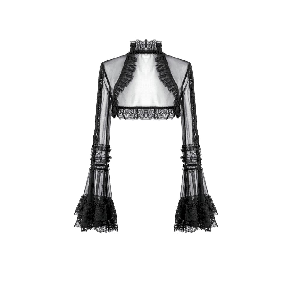 Darkinlove Women's Gothic Ruffled High Neck Flare Sleeve Mesh Cape