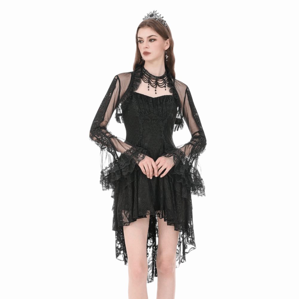 Darkinlove Women's Gothic Ruffled High Neck Flare Sleeve Mesh Cape