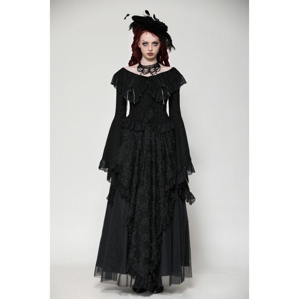 Darkinlove Women's Gothic Ruffled Lace Long Sleeved Shirt