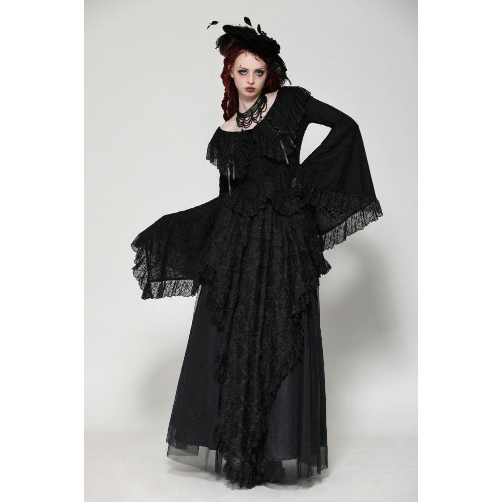 Darkinlove Women's Gothic Ruffled Lace Long Sleeved Shirt