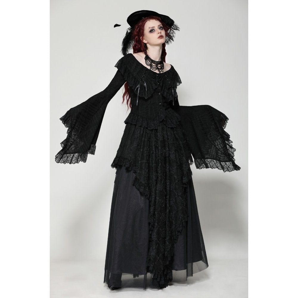 Darkinlove Women's Gothic Ruffled Lace Long Sleeved Shirt