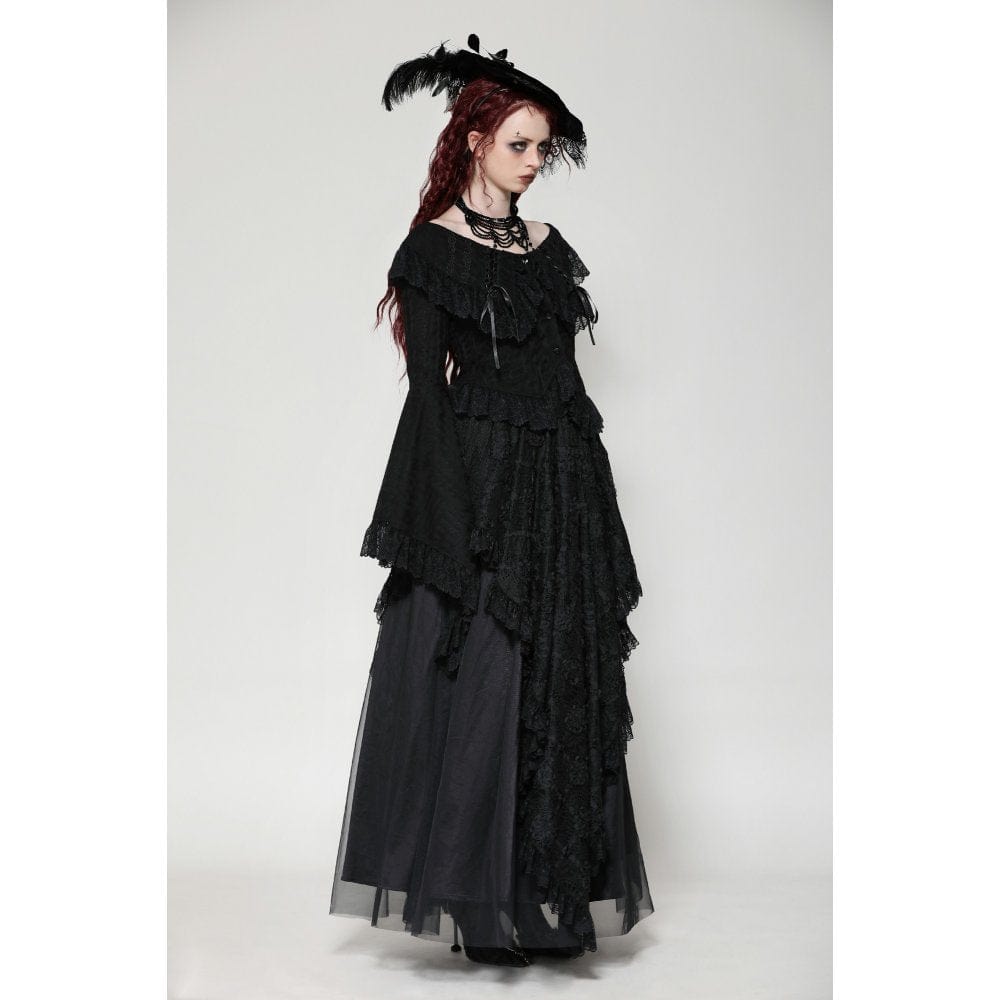 Darkinlove Women's Gothic Ruffled Lace Long Sleeved Shirt