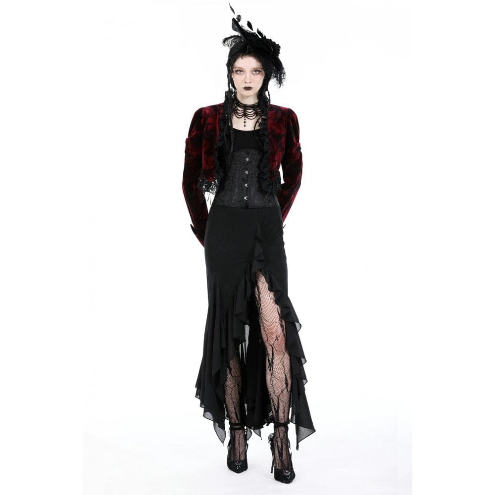 Darkinlove Women's Gothic Ruffled Lace Splice Velvet Cape