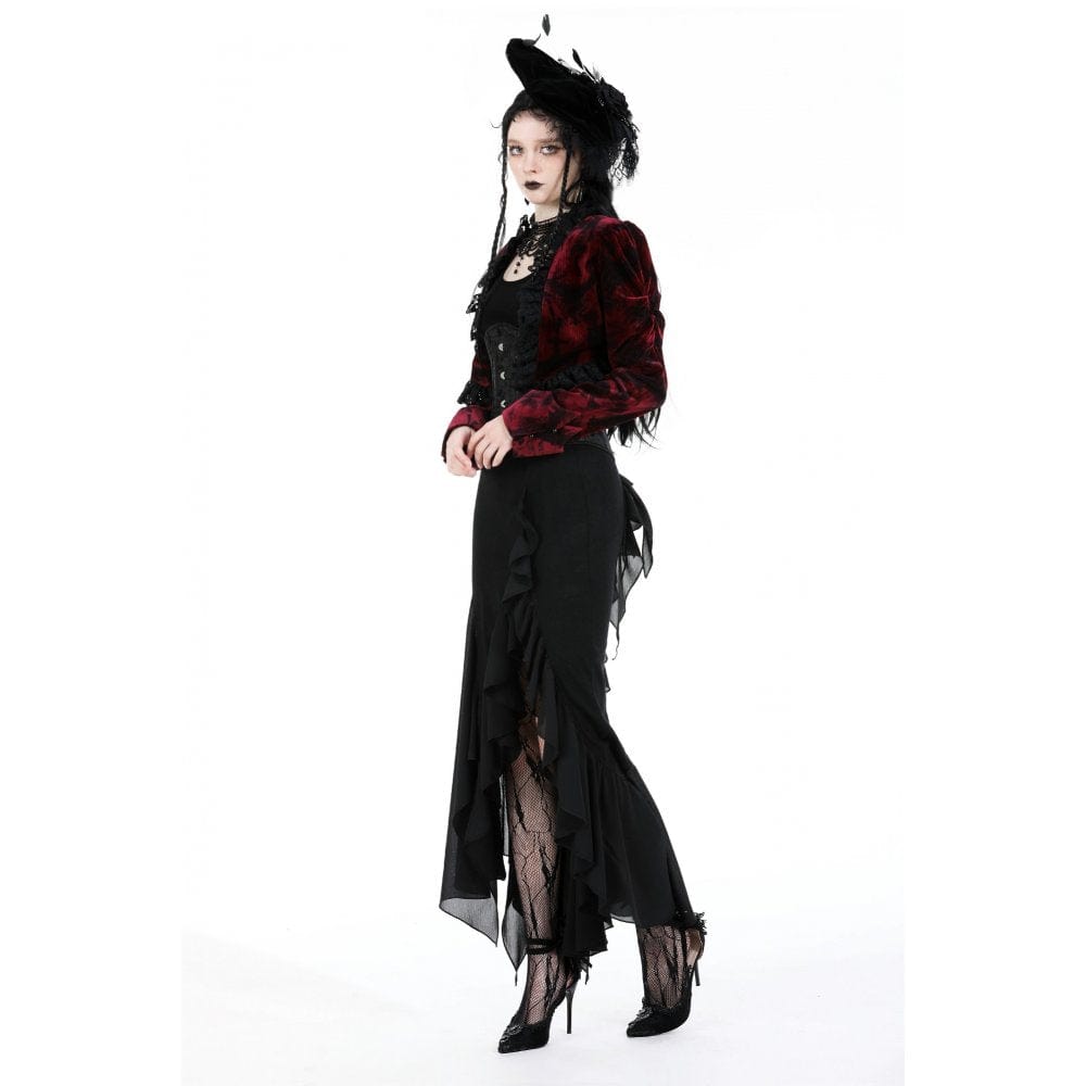 Darkinlove Women's Gothic Ruffled Lace Splice Velvet Cape