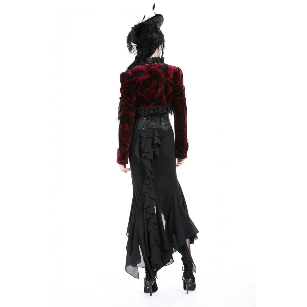 Darkinlove Women's Gothic Ruffled Lace Splice Velvet Cape