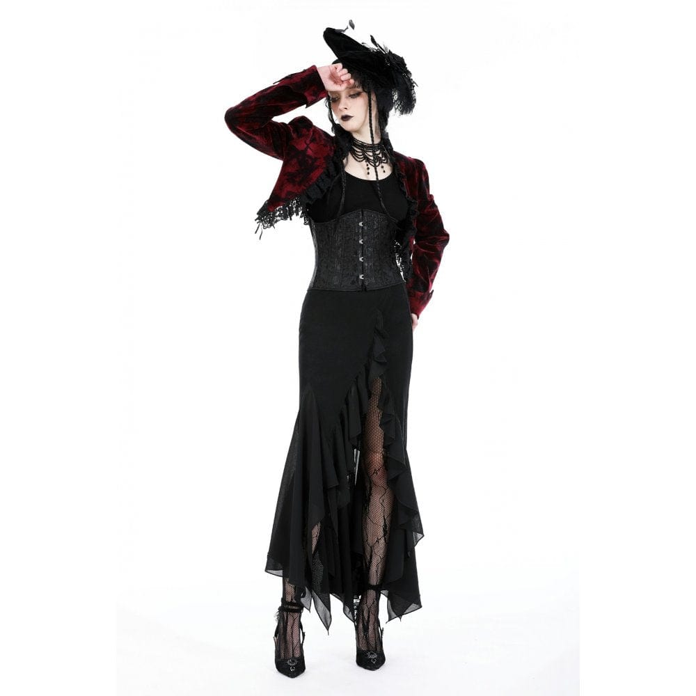 Darkinlove Women's Gothic Ruffled Lace Splice Velvet Cape