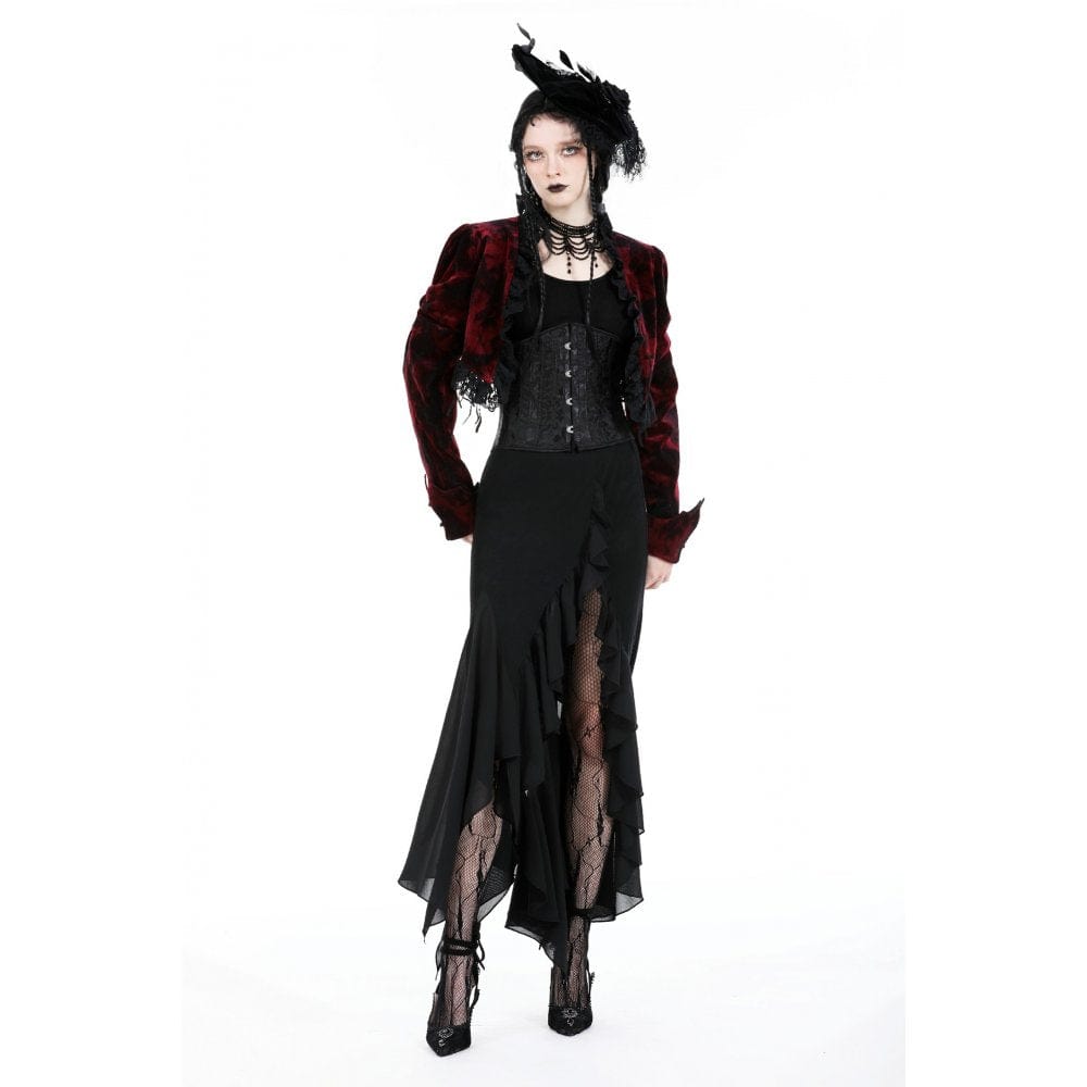 Darkinlove Women's Gothic Ruffled Lace Splice Velvet Cape