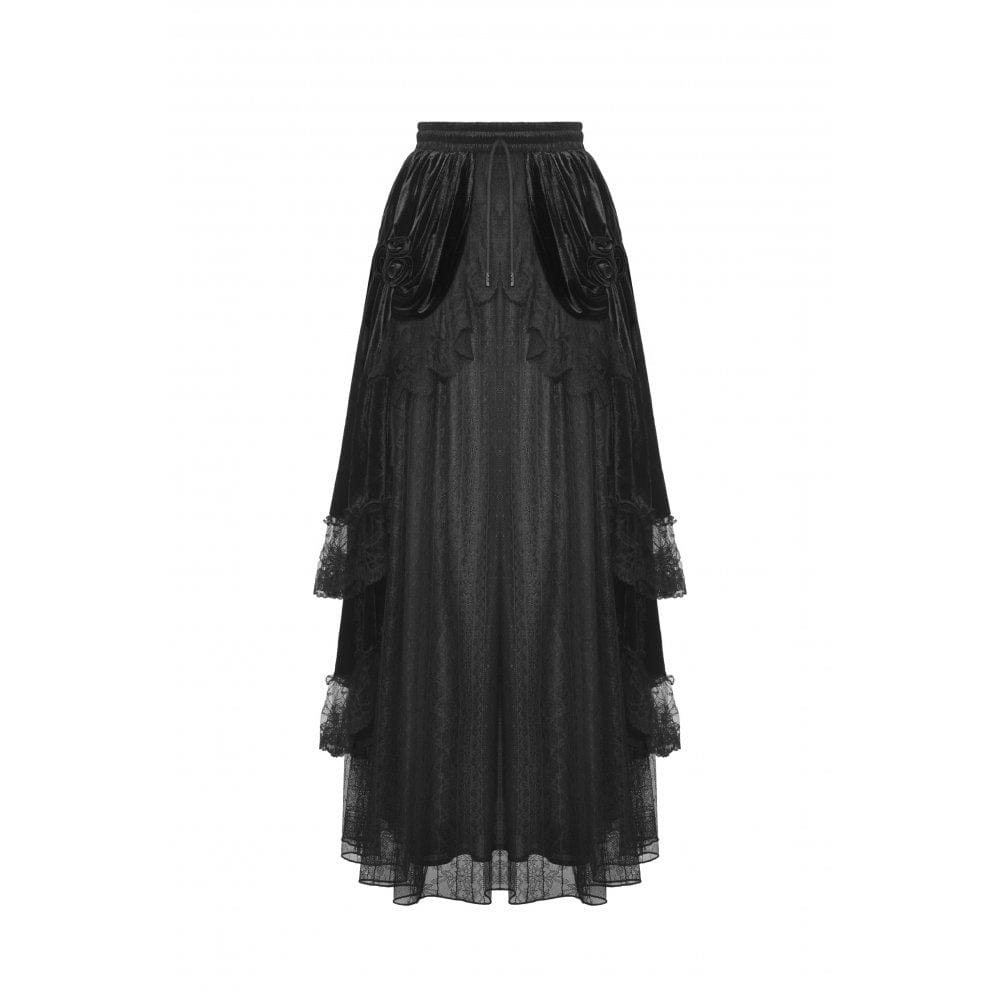 Darkinlove Women's Gothic Ruffled Lace Splice Velvet Skirt