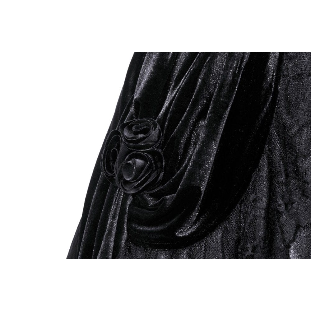 Darkinlove Women's Gothic Ruffled Lace Splice Velvet Skirt