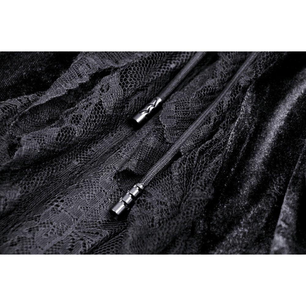 Darkinlove Women's Gothic Ruffled Lace Splice Velvet Skirt