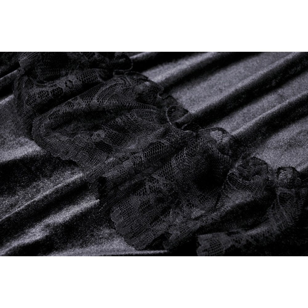 Darkinlove Women's Gothic Ruffled Lace Splice Velvet Skirt