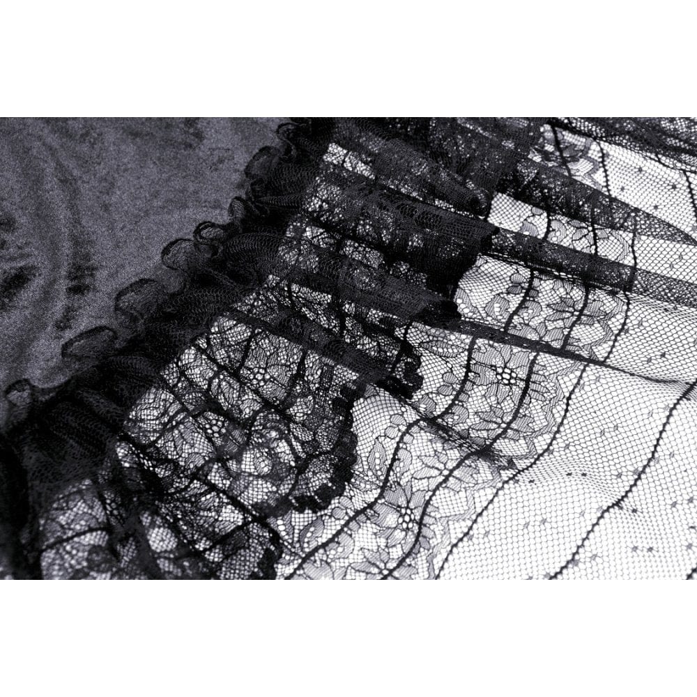 Darkinlove Women's Gothic Ruffled Lace Splice Velvet Skirt