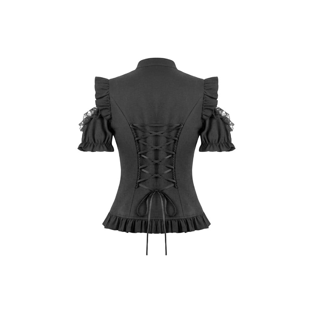 Darkinlove Women's Gothic Ruffled Lace-up Cutout Short Sleeve Shirt