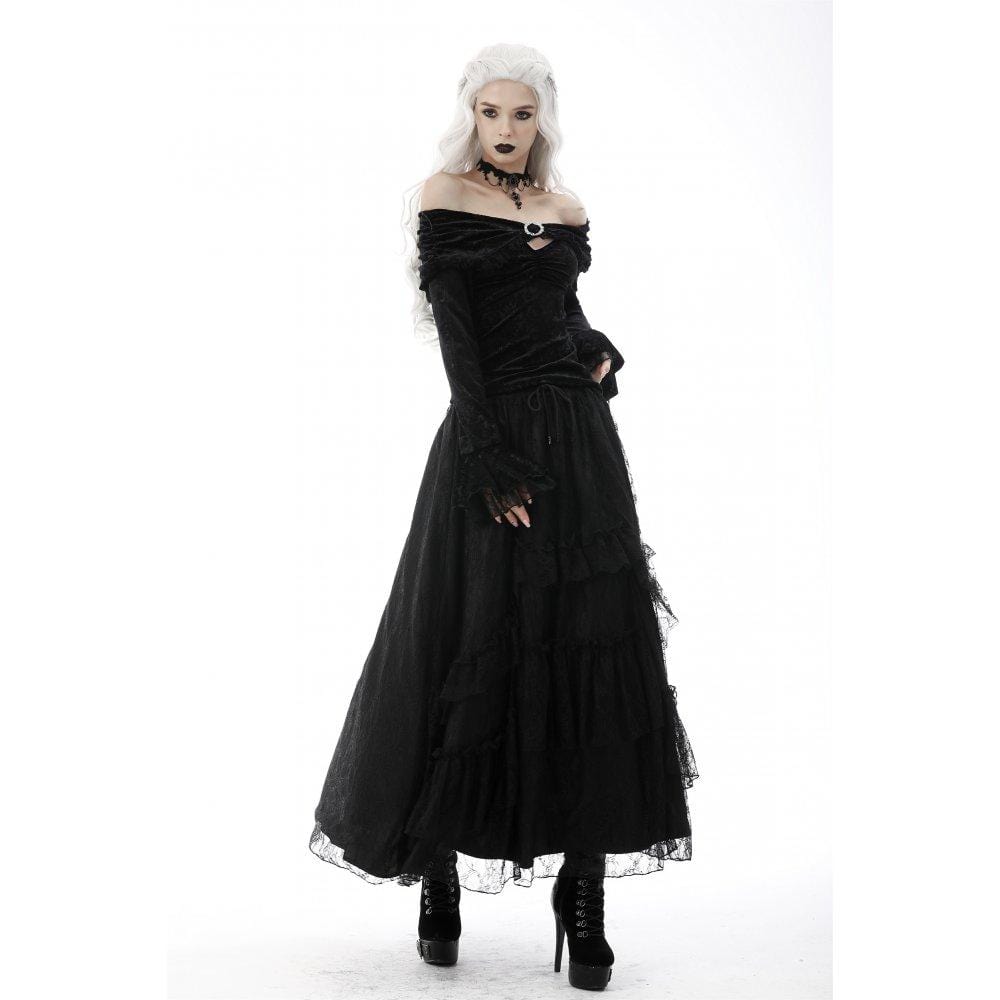 Darkinlove Women's Gothic Ruffled Layered Lace Long Skirt