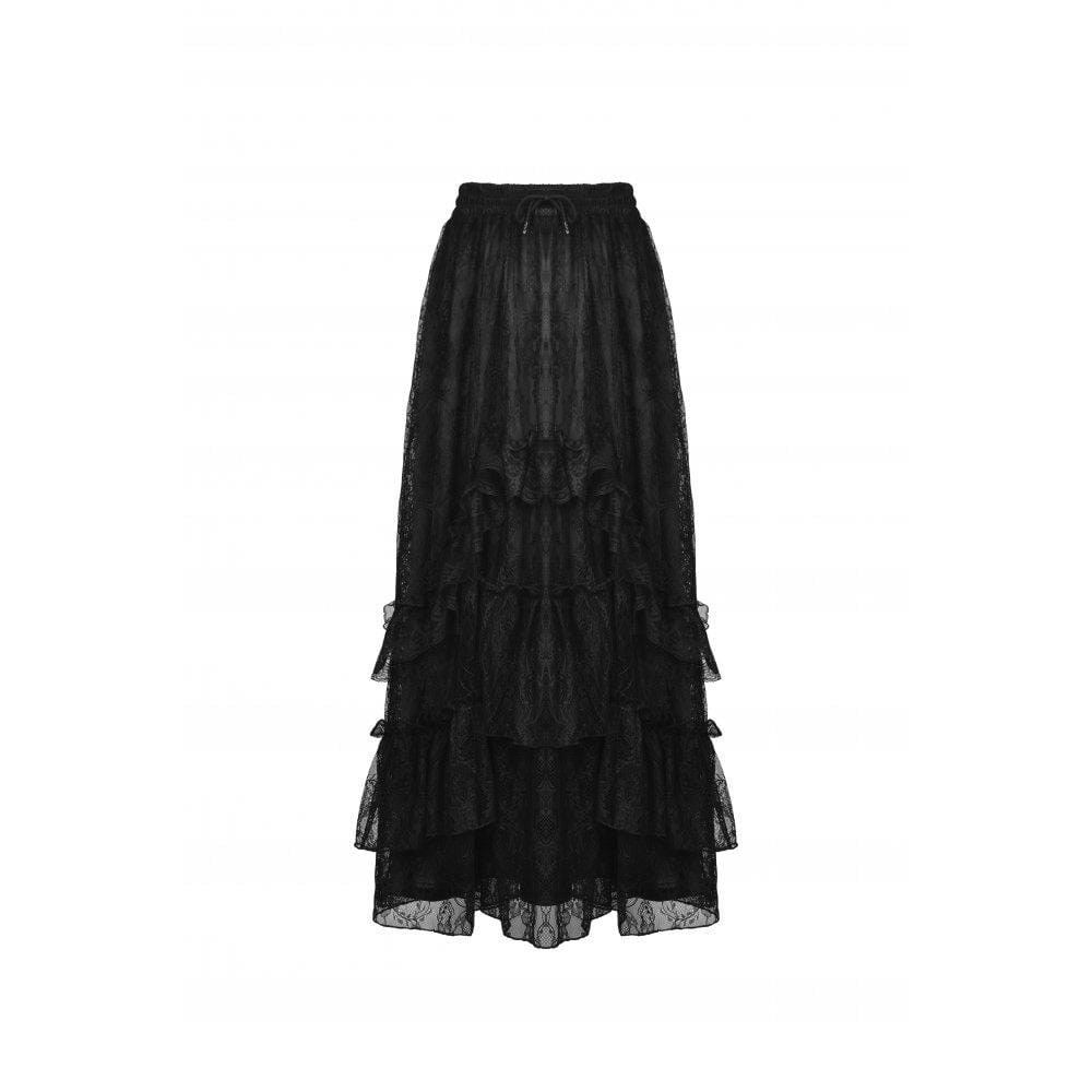 Darkinlove Women's Gothic Ruffled Layered Lace Long Skirt