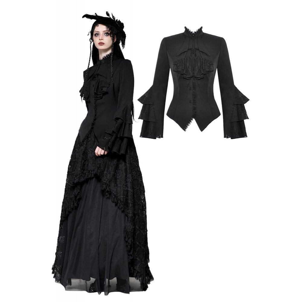 Darkinlove Women's Gothic Ruffled Layered Long Sleeved Shirt