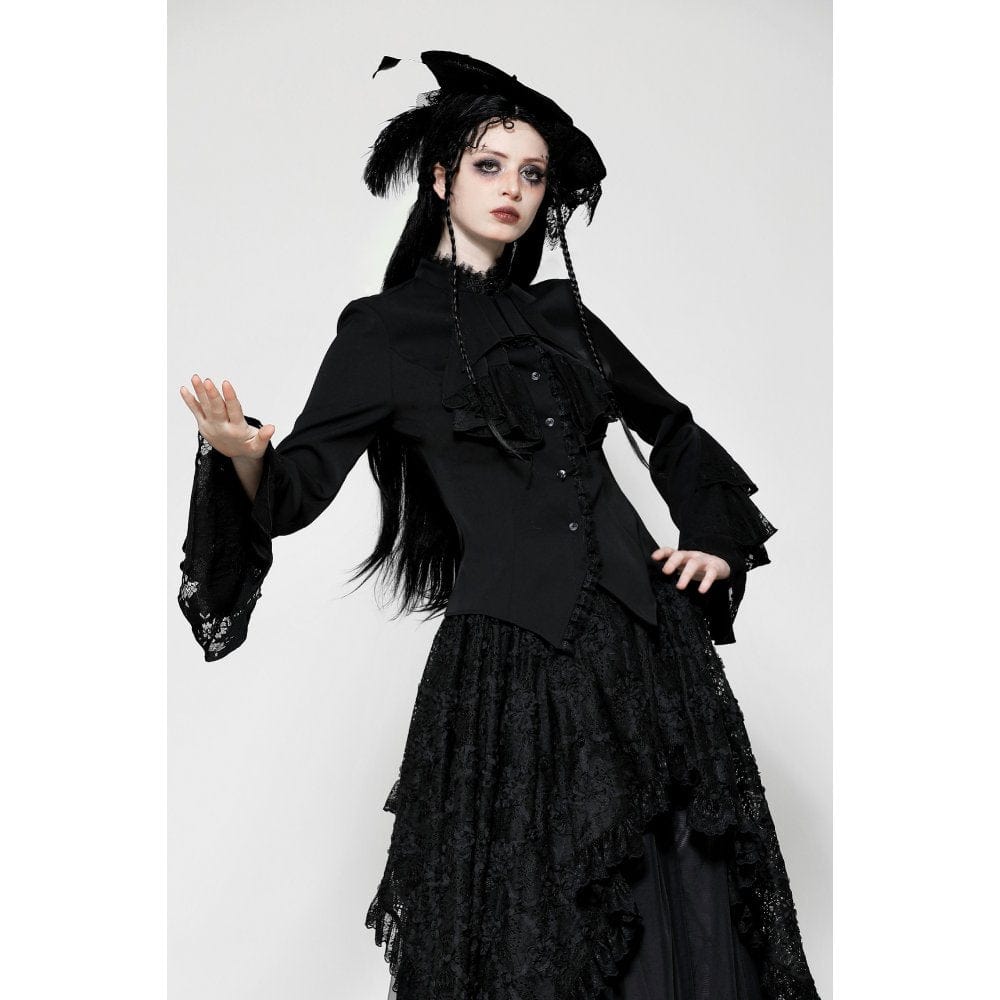 Darkinlove Women's Gothic Ruffled Layered Long Sleeved Shirt