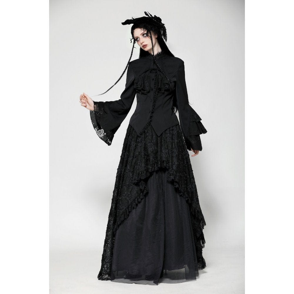 Darkinlove Women's Gothic Ruffled Layered Long Sleeved Shirt