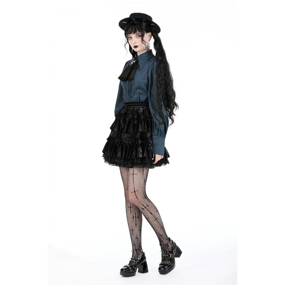 Darkinlove Women's Gothic Ruffled Layered Velvet Skirt