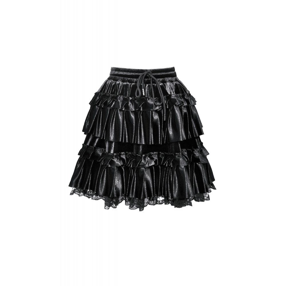 Darkinlove Women's Gothic Ruffled Layered Velvet Skirt