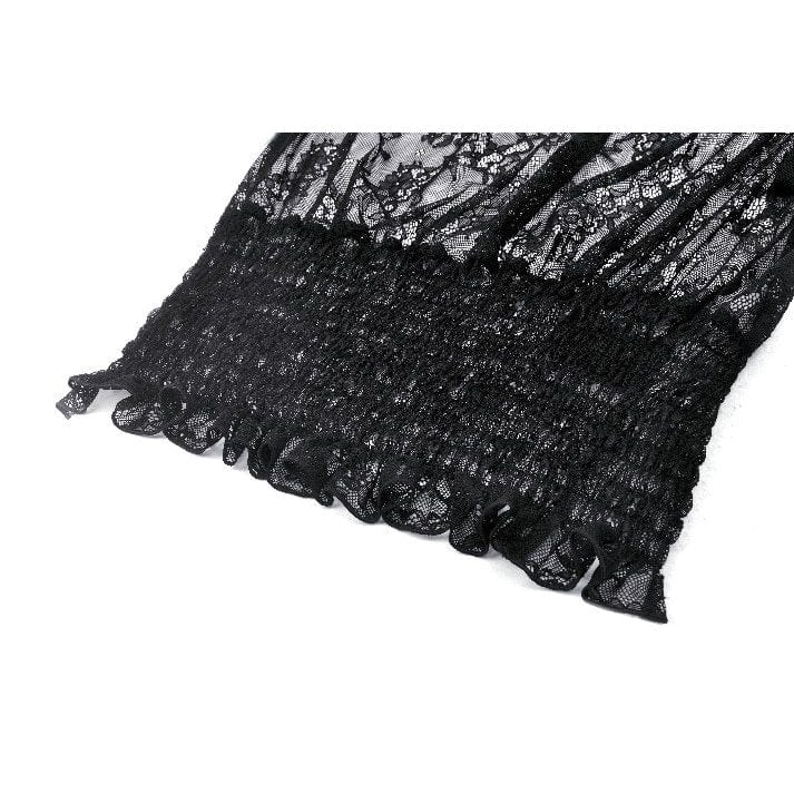 Darkinlove Women's Gothic Ruffled Sheer Lace Shirt