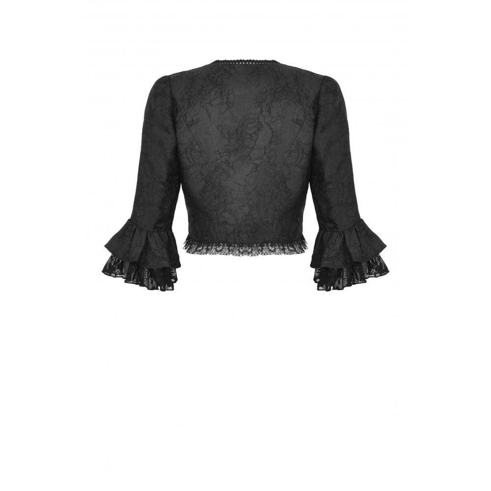 Darkinlove Women's Gothic Ruffled Sleeved Lace Splice Crop Top