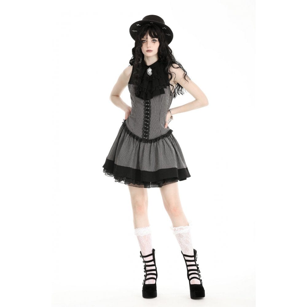Darkinlove Women's Gothic Ruffled Striped Grad Dress