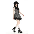 Darkinlove Women's Gothic Ruffled Striped Grad Dress