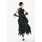 Darkinlove Women's Gothic Ruffles Bow Tie Lace Top with Tassels