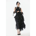 Darkinlove Women's Gothic Ruffles Bow Tie Lace Top with Tassels