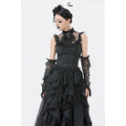 Darkinlove Women's Gothic Ruffles Bow Tie Lace Top with Tassels