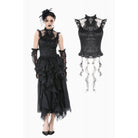 Darkinlove Women's Gothic Ruffles Bow Tie Lace Top with Tassels