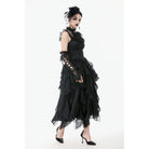 Darkinlove Women's Gothic Ruffles Bow Tie Lace Top with Tassels