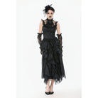 Darkinlove Women's Gothic Ruffles Bow Tie Lace Top with Tassels