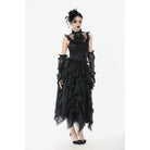 Darkinlove Women's Gothic Ruffles Bow Tie Lace Top with Tassels