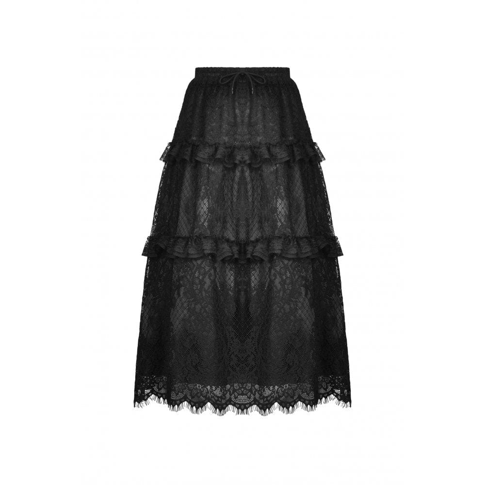 Darkinlove Women's Gothic Ruffles Lace Maxi Skirt