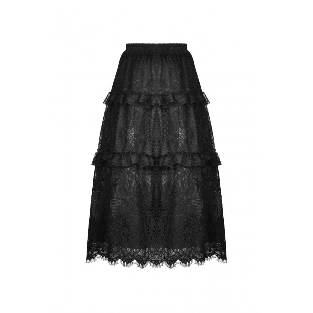 Darkinlove Women's Gothic Ruffles Lace Maxi Skirt