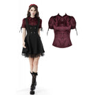 Darkinlove Women's Gothic Ruffles Short Puff Sleeved Shirt Red