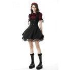 Darkinlove Women's Gothic Ruffles Short Puff Sleeved Shirt Red