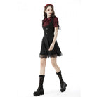 Darkinlove Women's Gothic Ruffles Short Puff Sleeved Shirt Red