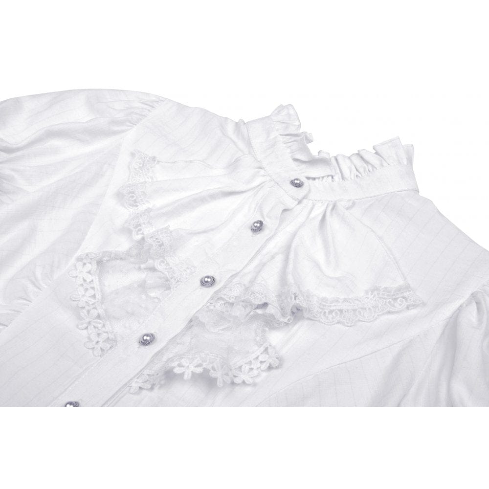 Darkinlove Women's Gothic Ruffles Short Puff Sleeved Shirt White