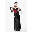 Darkinlove Women's Gothic Ruffles Velvet Sheer Lace Maxi Skirt