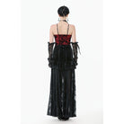 Darkinlove Women's Gothic Ruffles Velvet Sheer Lace Maxi Skirt