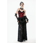 Darkinlove Women's Gothic Ruffles Velvet Sheer Lace Maxi Skirt