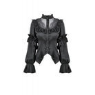 Darkinlove Women's Gothic See Through Ruffled Stand Collar Lantern Sleeved Shirt