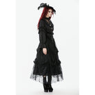Darkinlove Women's Gothic See Through Ruffled Stand Collar Lantern Sleeved Shirt
