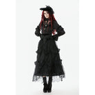 Darkinlove Women's Gothic See Through Ruffled Stand Collar Lantern Sleeved Shirt