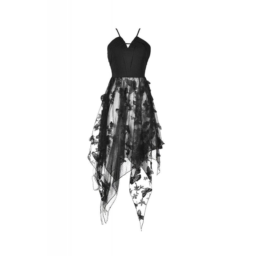 Darkinlove Women's Gothic Sexy Butterfly Lace Overlaid Strap Dresses