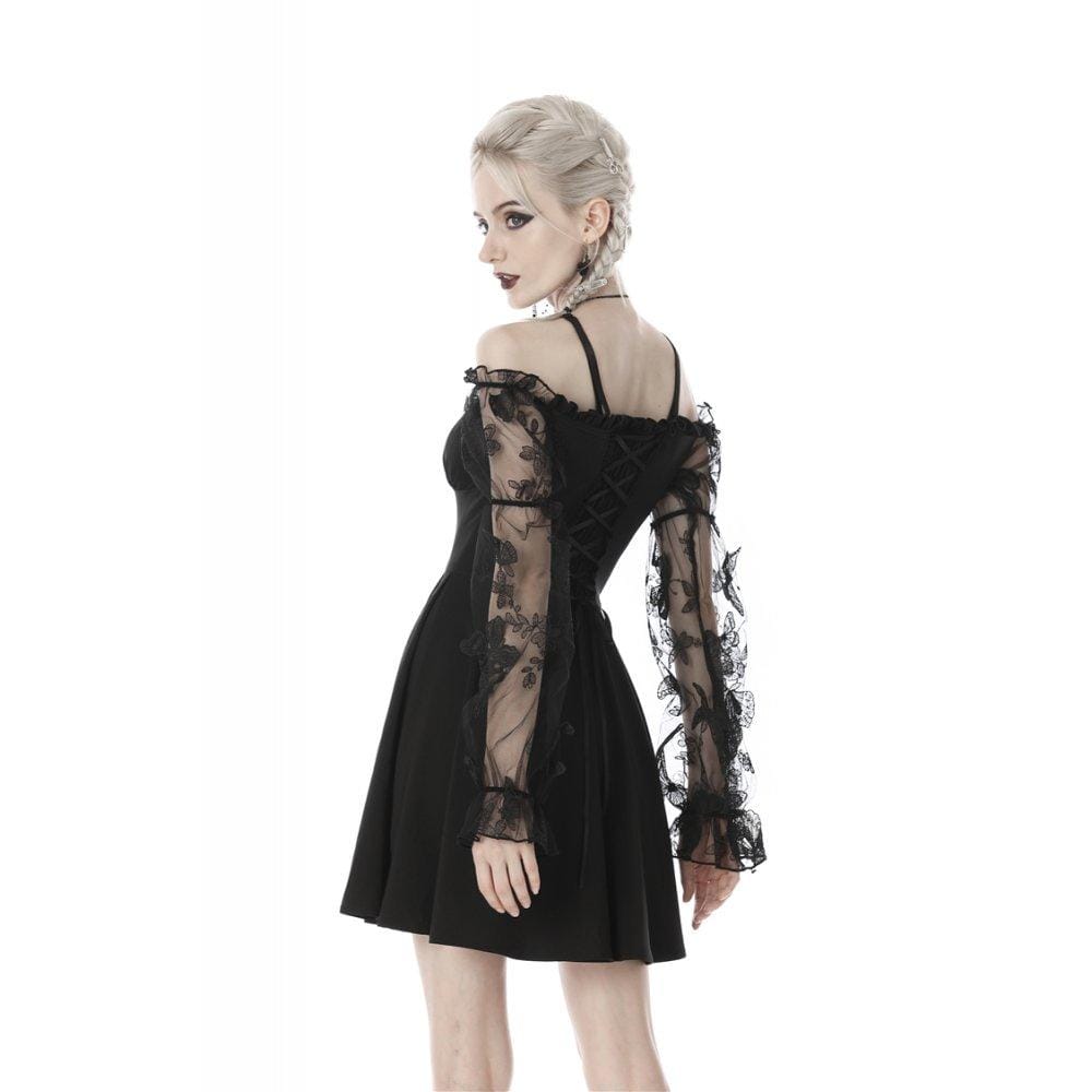 Darkinlove Women's Gothic Sexy Off-shoulder Lace Sleeved Dresses