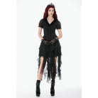 Darkinlove Women's Gothic Sheer Layered Ruffled Puff Short Sleeved Shirt